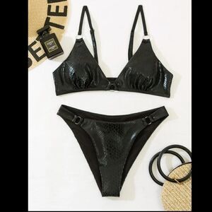 Snakeskin Metallic Linked Thong Bikini Swimsuit